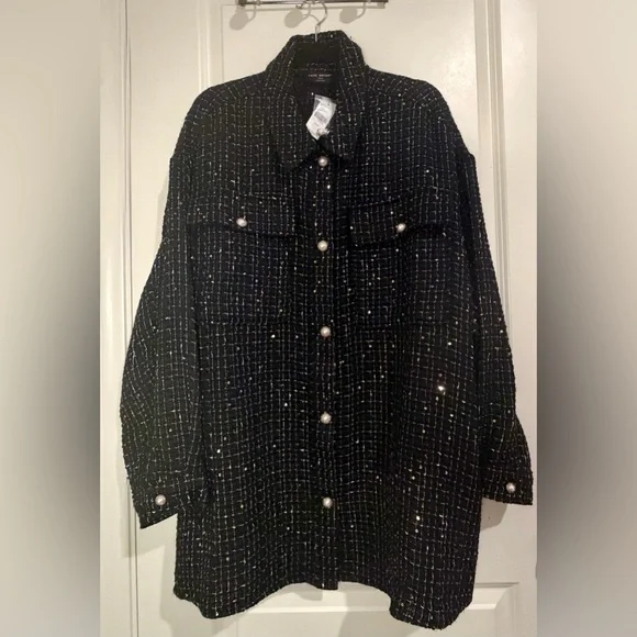 Lane Bryant Black & Gold Sequin Tweed Shacket size 22/24 NWT - Picture 3 of 7